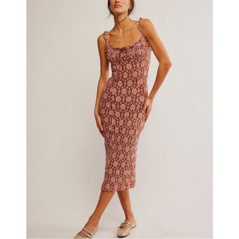 NWT Free People Lucinda Lace Midi Dress in Ginger Combo